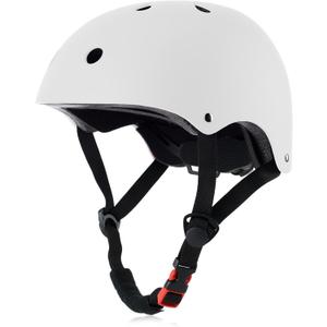 OUWOR Youth Skateboard Bike Helmet for Boy and Girl, Lightweight Adjustable, Multi-Sport for Bicycle Skate Scooter (White, Medium)