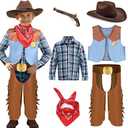 G.C 6 PCS Boys Cowboy Costume Kids Dress Up Outfits Toddler Cowboy Hat Vest Halloween Cosplay Role Play Party Birthday Gifts L