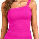 Women's Swimsuit Tankini Top Only - One Shoulder Swim Top Tummy Control Bathing Suit No Bottom 2025 Swimwear (Pink), S