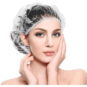 Ortarco 100PCS Large Disposable Shower Caps for Women reusable waterproof, 20" Plastic Deep Conditioning Hair Cap for Shower, Multi-use Thick Elastic Clear Shower Cap for Home Salon Hotel and Travel