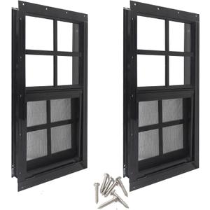 Yuzzy 12" x 18" Shed Windows with Tempered Glass and Fiberglass Screen, 2 Pack Small Sliding Windows for Shed, Chicken Coop, Playhouse, Household, Garage, Barns (Black)