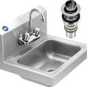 BIEAMA Stainless Steel Hand Sink NSF 17x 15" Wall Mount Commercial Hand Washing Sink, with Strainer and Faucet, for Home, Stores, Restaurants, Bars