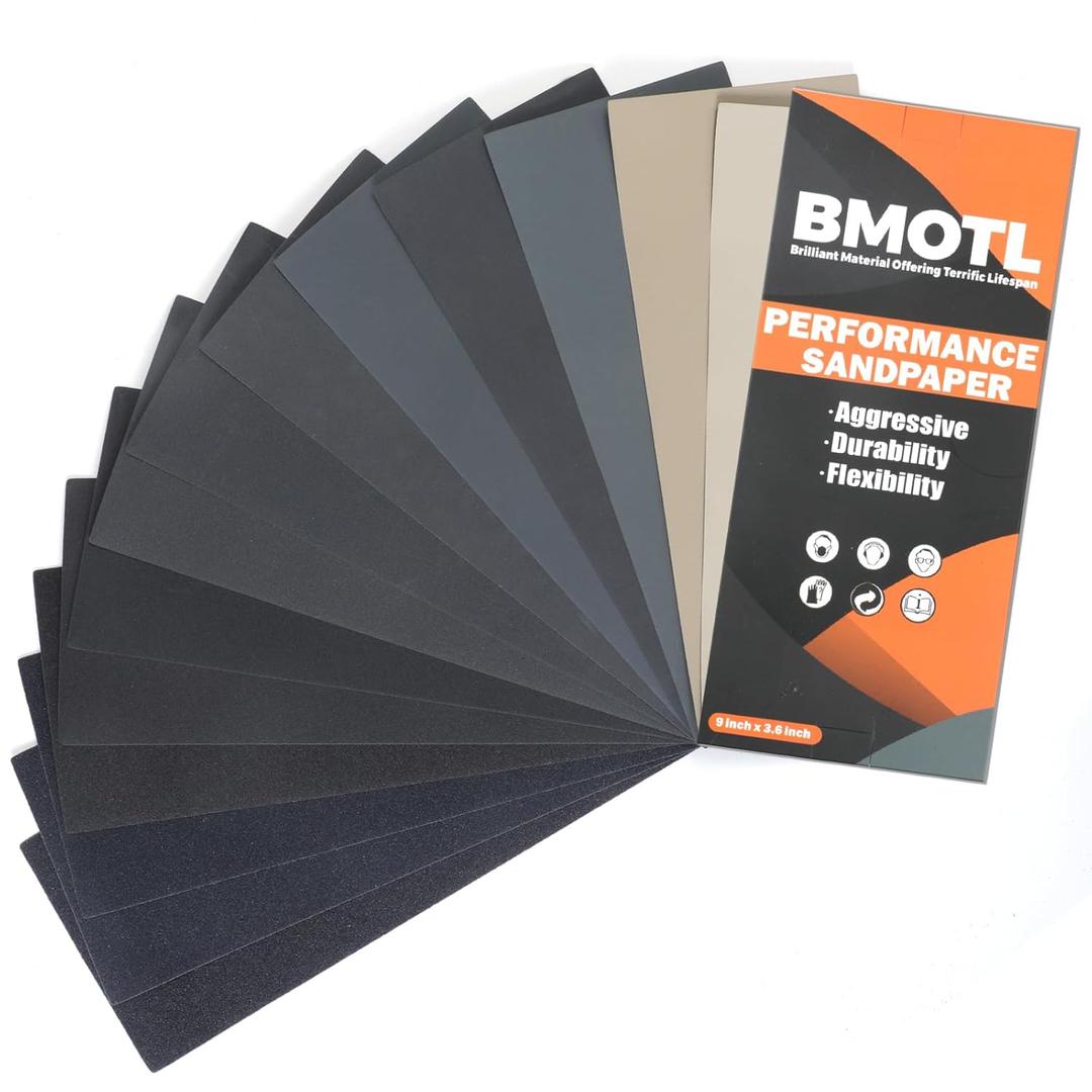Sandpaper Sheets Assortment Pack: 42Pcs Wet Dry 9x3.6 Inch Sand Paper 120-5000 Assorted Grit Fine Coarse Variety for Wood Furniture Finishing Automotive Metal Polishing
