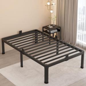 MAF 16 Inch Twin Bed Frames with Round Corner Legs Mattress Slide Stopper No Box Spring Needed Heavy Duty Metal Platform Bed Frame Under-Bed Storage Space, 3000 LBS Steel Slats Support