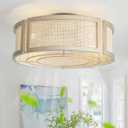 20" Gold Rattan Boho Ceiling Fan with Light, Flush Mount Ceiling Fan with Light Remote Control, Caged Enclosed with 6 Speeds for Bedroom, Living Room, Foyer, Nursery