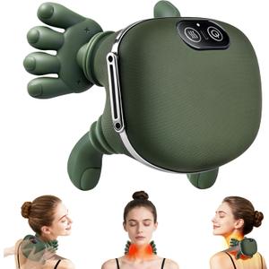 Shoulder and Neck Massager, Bionic Heated Massager, Neck Massager with Fingers, 4D Kneading Massage, Simulates a Real Palm Massage for Comfort, Relax Muscle Tension (Green)