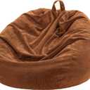 Nobildonna 3 ft Bean Bag Chair Cover (No Filler) 35"43" Large Stuffed Animal Storage Bean Bag Washable Big Beanbag Chair Cover Premium Corduroy Bean Bag Cover for Adults,Kids,Orange Brown 300L