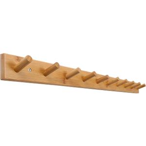 SKOLOO Wood Coat Rack Wall Mounted,10 Peg Long Bamboo Hook for Hanging Backpack Coat Towel Hat,16'' Hole to Hole,Natural