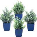 summer flower Set of 4 Fake Plants in Pot Small Artificial Eucalyptus Potted Plant Mini Wheat Grass Ferns Faux Greenery for Home Indoor Office Table Bathroom Farmhouse Decorations Blue