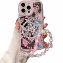 Compatible with iPhone 15 Plus Case, Angel Cupid Pattern Design,Shiny Mirror Case,2-in-1 with Beaded Wrist Strap,Soft TPU Frame, Shockproof and Anti-Shock, Suitable for Women & Girls