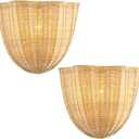 Modern Rattan Wall Light Fixtures Set of 2, Farmhouse Sconces Wall Lighting, Rustic Wall Sconce for Bedroom Kitchen Living Room Bathroom