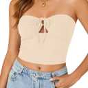 Vrtige Women's Sexy Tube Top Strapless Tie Front Sleeveless Knit Crop Cami Top (XL)