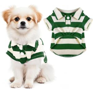 Dog Shirt Polo Shirt Striped Collar Puppy Clothes Summer Button Up Pet Clothes for Small Medium Dogs Cats for Boy Girl Pets (Green, Small)
