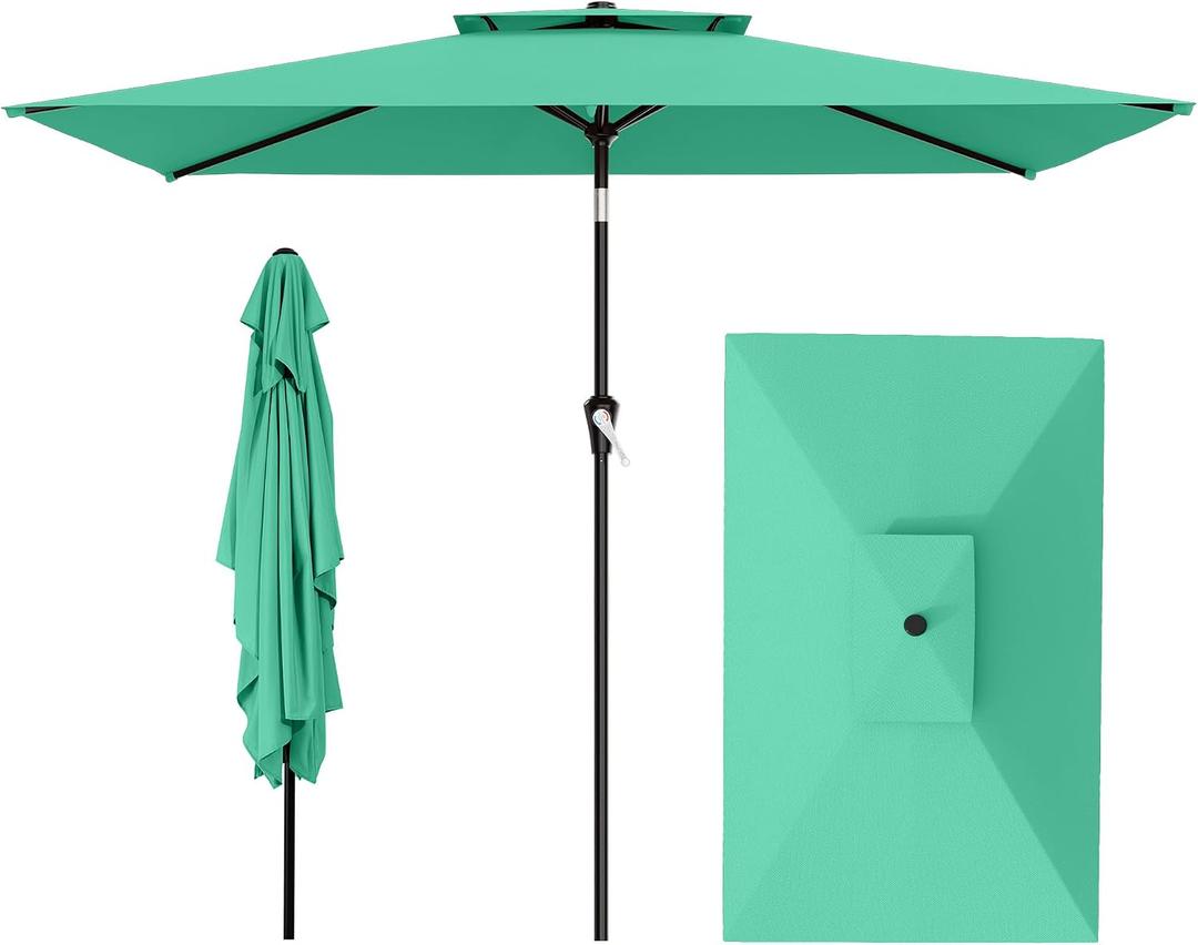 AreShark 6.5'x10' 2 Tiers Rectangular Patio Umbrella - Outdoor Umbrella Waterproof UV Protection, Market Table Umbrella w/Push Button Tilt for Pool, Lawn, Balcony(Turquoise)