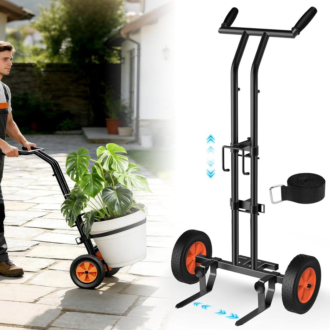 KJX Adjustable Plant Caddy with Wheels, Heavy Duty Plant Dolly Cart with Grab Arm and Strap Dual Protection, Garden Potted Plant Mover Dolly for Planter Flower Pots Indoor Outdoor