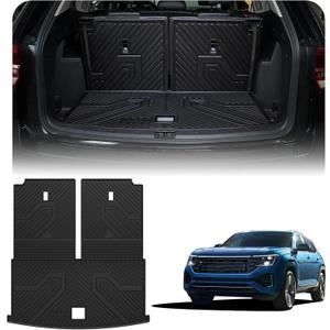 LASFIT Backrest Mat & Cargo Mat for Volkswagen VW Atlas 2018-2026, 2nd Row Bench seat, All Weather TPE Custom Fit Trunk Liners for VW Atlas Accessories Seatback Mats, Black, Easy to Clean