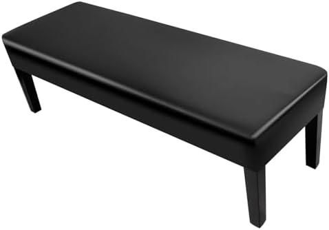 SearchI Waterproof Dining Bench Cover, Stretch Washable Long Bench Seat Covers, Rectangle Dining Table Bench Slipover for Dining Room, Living Room, Kitchen(Pu Black)