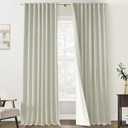 PANELSBURG Natural Linen 90 Inches Long Blackout Back Tab Thermal Insulated Linen Curtains Set 2 Panels