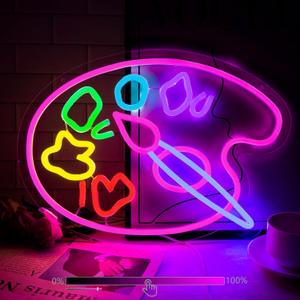 Paint Palette Neon Sign For Wall Decor Studio Room Led Lights, Pink Draw Decor Neon Signs Aesthetic Operated Light For Door Decorations, Drawing Room Accessories Neon Sign