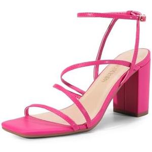 DREAM PAIRS Women's Heels Chunky Block Strappy Square Open Toe Ankle Buckle 3.15 Inch Heeled Sandals Wedding Party Dress Prom Shoes Size 8,5