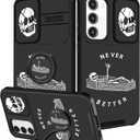 (2in1 for Samsung Galaxy S23 Plus Case for Women Cute Girls Cover Skull Skeleton Fun Funny Girly Kawaii Aesthetic Cool Black Design with Camera Cover and Ring Stand for Samsung S23 Plus Case