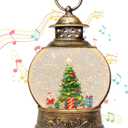 Christmas Tree Scene Snow Globes with Present Boxes, Glittering Lantern USB or Battery Powered Desktop Ornament and Christmas Decoration
