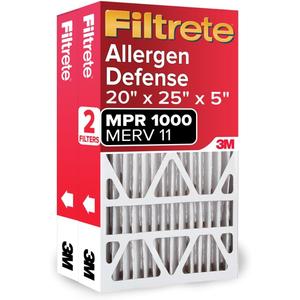 2 x Filtrete 20x25x5 Air Filter MERV 11, MPR 1000 Micro Allergen Defense 2-Pack, Fits Lennox, AC Furnace HVAC Filters for Home, Pleated Electrostatic (Actual Size 19.63 x 24.75 x 4.31 in)