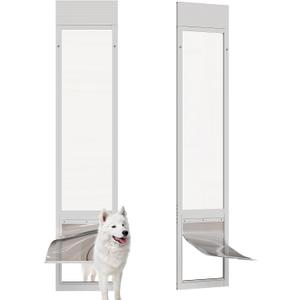 Dog Door for Sliding Glass Doors, Adjustable Height 76 1/8"-80 7/8" Aluminum Frame Tempered Sliding Door Dog Doors Insert with Lock, 10" x 15" Flap Size for Large Dogs