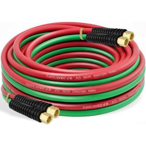 RX WELD Oxygen Acetylene Hose, 1/4-Inch 25 Feet Twin Welding Hose with 9/16"-18 B Fittings, Grade R for Torch, Regulator Set