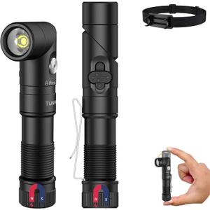 T21X 1400 Lumen Small LED Flashlight Rechargeable, Super Bright 90 Degree EDC AA Pocket Flashlight with Magnet, Adjustable Headlamp, Mini Tactical Light & Clip for Camping Running Hiking