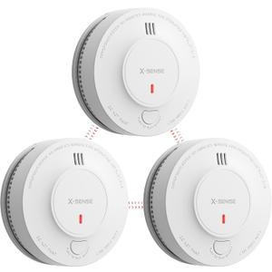X-Sense 10-Year Battery Wireless Interconnected Smoke Detector Fire Alarm with Over 820 ft Transmission Range, SD19-W, 3-Pack