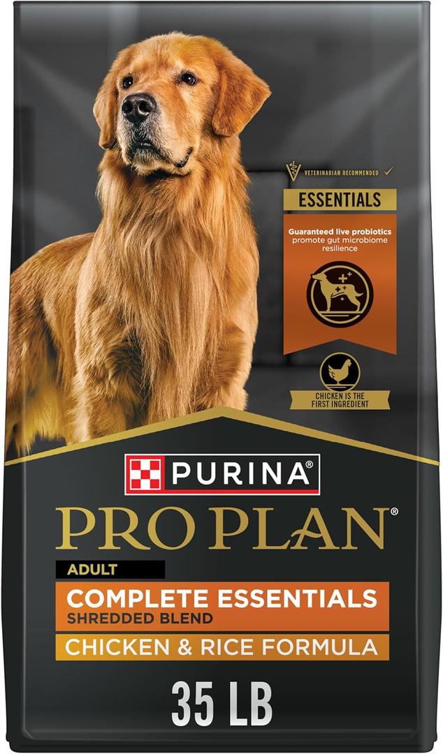 Purina Pro Plan Complete Essentials Shredded Blend Chicken and Rice Dog Food Dry Formula with Probiotics for Dogs - 35 lb. Bag (35 Pound (Pack of 1)), BB NOV 2026