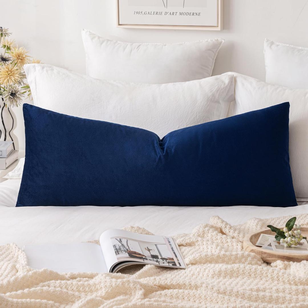 MIULEE Velvet Pillow Cover Soft Luxury Decorative Throw Pillow Cover Single Rectangle Long Body Lumbar Cushion Case for Couch Sofa Bedroom Car Decor,14x36 Inch Dark Blue