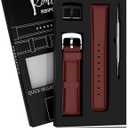 14mm 16mm 18mm 20mm 21mm 22mm 23mm 24mm Leather Watch Band Quick Release Watch Strap Replacement Deployment Buckle Wristband for Men and Women (Glossy Leather/Drak Brown)