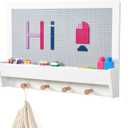 UTEX 2 in 1 Building Block Wall Panel for Kids with Shelf and Hooks, Wood Wall Shelf for Playroom, Nursery, 57.5 cm L x 40 cm W x 9.8 cm H