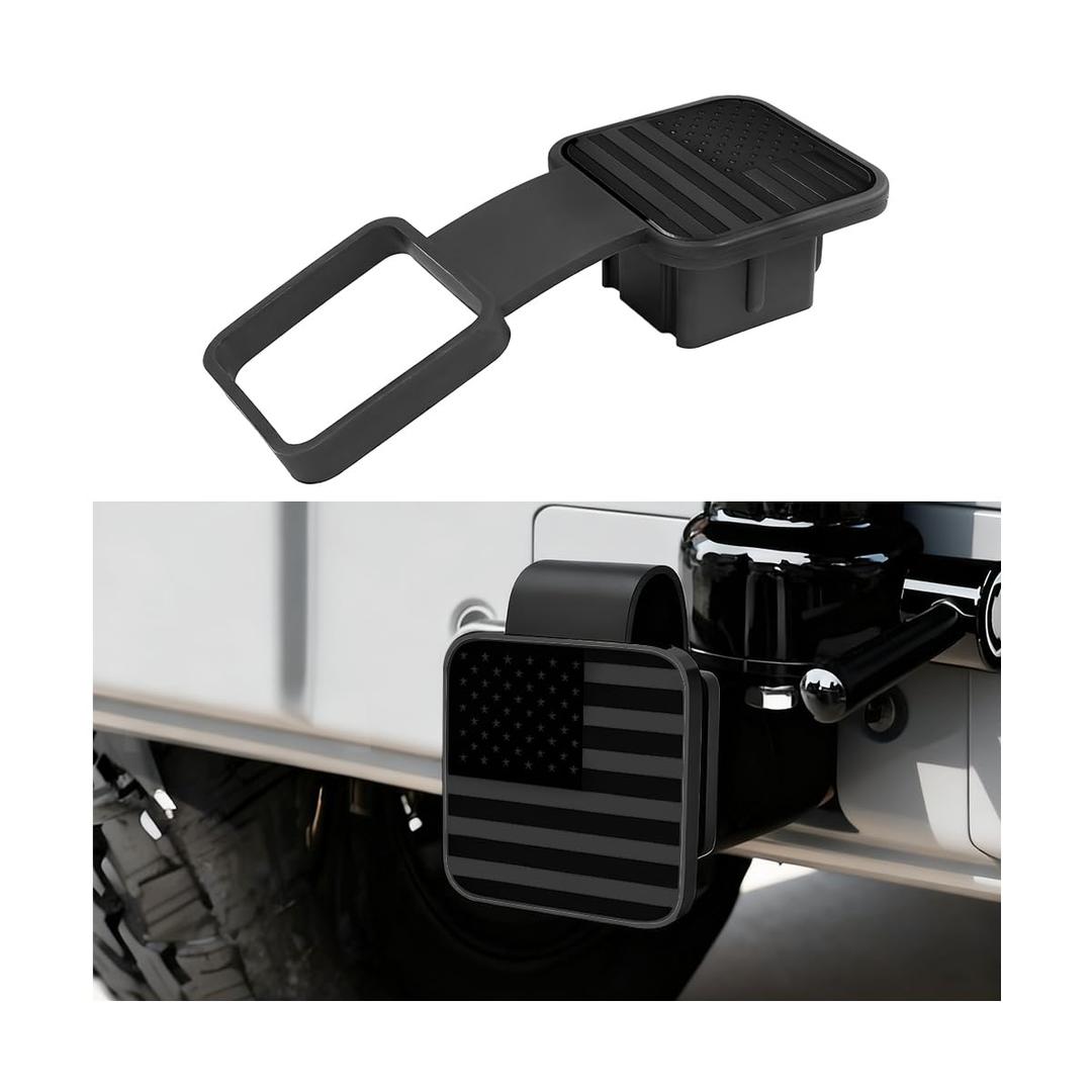 2 x Sandfren 2 Inch Trailer Hitch Cover, American Flag Vehicle Square Mouth Protection Hook Dust-Proof Plug Cap, Auto Receiver Tube Hitch Plug Insert Accessories, Universal for SUV Truck RV (Silver