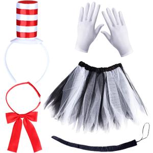 5 Pcs Accessories for Kids Cat Costume Kit Including Headband Gloves Bowtie Skirt Tail in Halloween School Day (Set B)