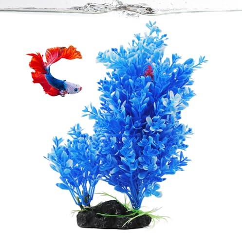 PINVNBY Artificial Plants for Betta Fish Tank,Plastic Aquarium Plant with Resin Base Realistic Goldfish Tank Aquatic Plants Decoration(Blue)