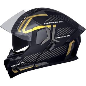 Motorcycle Helmets Modular Full Face Moped Helmet,DOT Approved Modular Flip-Up Dual Visor Motorcycle Full Face Helmet for Adults Men & Women (Small, GOLD)