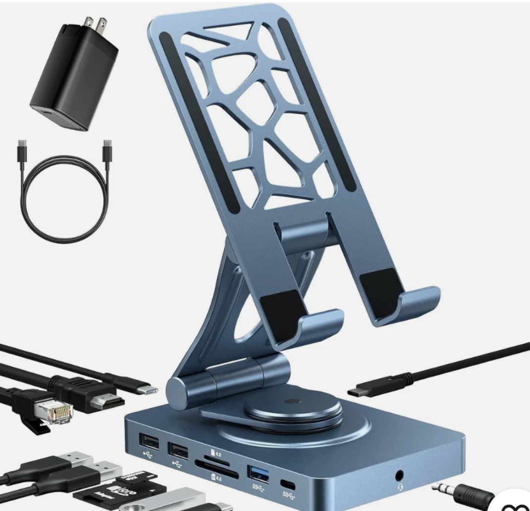 iPad Docking Station Stand, 11-in-1 Adapter with 4K@120Hz HDMI, 10Gbps USB Ports