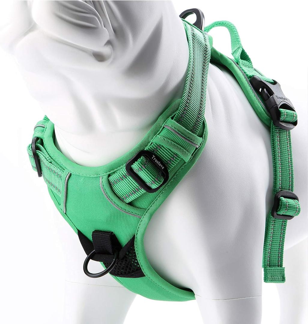 JUXZH Truelove No Pull Dog Harness with Easy Control Handle and 2 Leash Attachments,Reflective Adjustable Pet Vest (Small (Pack of 1), Grass Green)