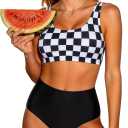 Adisputent Womens High Waisted Bikini Color Block Swimwear Bandeau Top Sports Style Scoop Crop Swimsuit 2 Piece Bathing Suits M