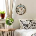 Qskjre Vintage Winter Town Ski Scene Wall Art Decor, Village Christmas Round Wood Framed Canvas Wall Artwork, Farmhouse Hanging Prints for Ski Lodge Bedroom Gallery Decorations, 10x10inch