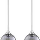 Pendant Lights Kitchen Island 2 Pack, Grey Seeded Glass Pendant Light Fixtures & Adjustable Rods, Brushed Nickel Kitchen Island Lighting, Modern Island Lights for Kitchen Dining Room E26 Base