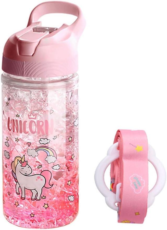 Unicorn Water Bottles for Girls, Cute Unicorn Cup with Straw for Kids, Boys, Safety Lock, BPA-Free, Outdoor Pink Water Bottle with Lanyard,13.5oz Bottle for Sport, School, Travel