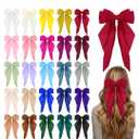 Mimorou 25 Pcs Satin Hair Bows Bulk Silky Big Hair Bows for Women Oversized Long Tail Ribbons Large Knot Clips Barrettes for Holiday Gifts(Plain)