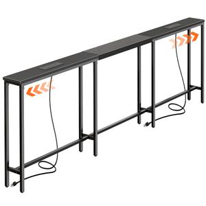 Huuger Narrow Sofa Table with 2 Power Outlets, 63-86.6 Inch Adjustable Length, Behind the Couch Table with USB-C Ports, Long Entryway Console Table, Anti-tip Kit, for Hallway Entry, Black