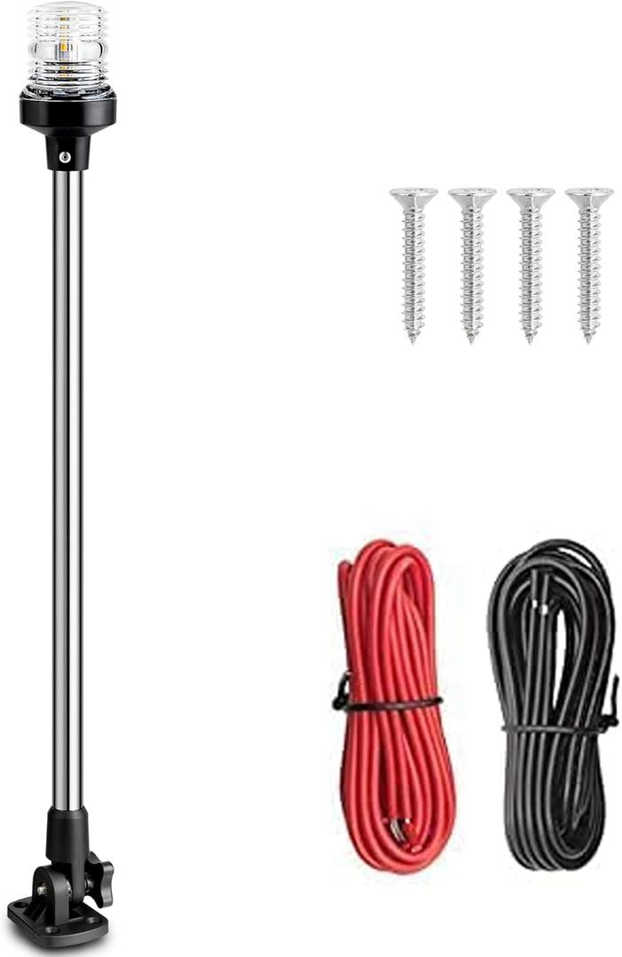 Young Marine Boat Anchor Light 3-Nautical Mile White LED Fold Down Stern Light for Pontoon and Fishing Boat All Round 360 White LED 12-24V (25" Foldable)