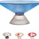 SPRINGBOWGlass Fruit Bowl  10 Blue Decorative Bowl with Ripple Design and Clear Pedestal Base  Wide Crystal Candy Bowl, Decorative Bowls for Home Dcor, or Coastal-Inspired Centerpiece