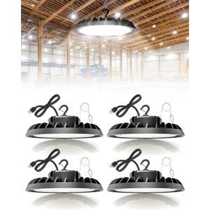 VOLISUN 4 Pack UFO Led High Bay Light 37,500LM, 250W, 5000K Daylight, 100-277V High Bay Led Shop Light, ETL Listed Commercial Bay Lighting for Garage Workshop Barn Factory Warehouse